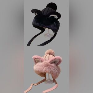 Faux Fur Cat Ear Hats - Black, Pink